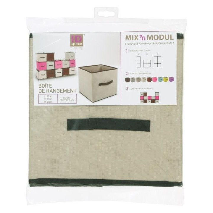 Boîte de rangement/tiroir pour meuble en tissu - 31 x 31 cm - Lin