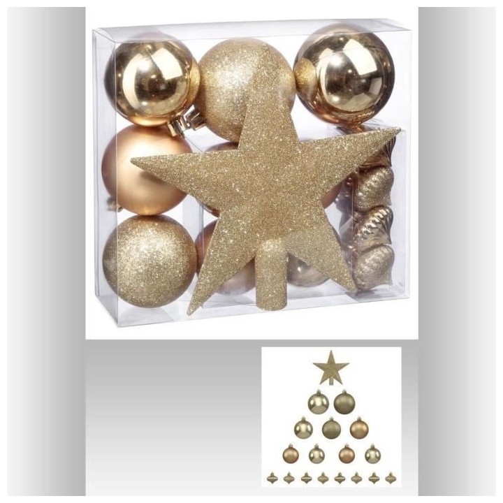 FEERIC LIGHTS & CHRISTMAS Kit de 18 pieces de boules de Noël - Or