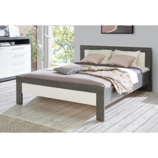 JULIETTA Lit adulte 160x200 cm - Blanc et béton gris foncé - L 205,7