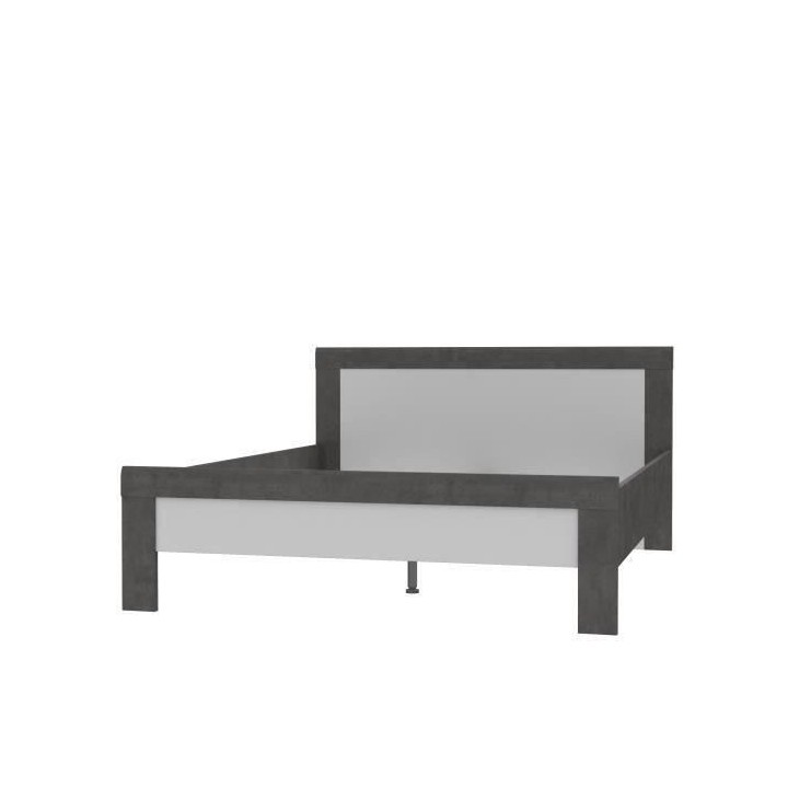 JULIETTA Lit adulte 160x200 cm - Blanc et béton gris foncé - L 205,7