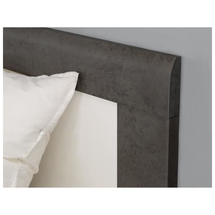JULIETTA Lit adulte 160x200 cm - Blanc et béton gris foncé - L 205,7