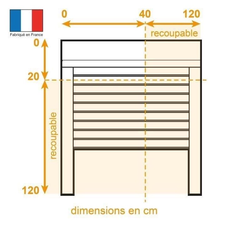 Volet roulant H120 x L100 cm PVC recoupable en largeur et hauteur - PV