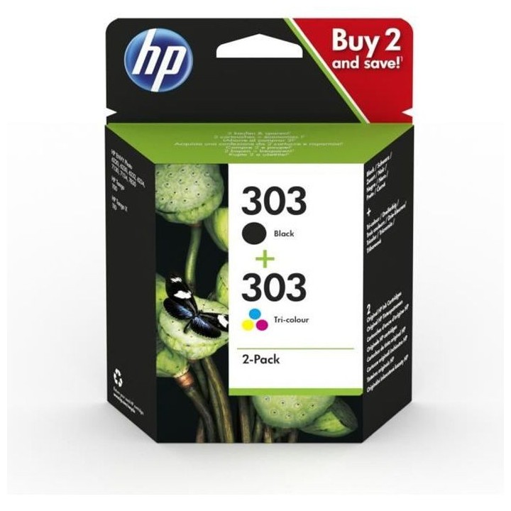 HP 303 Pack de 2 cartouches d'encre noire et trois couleurs authentiqu