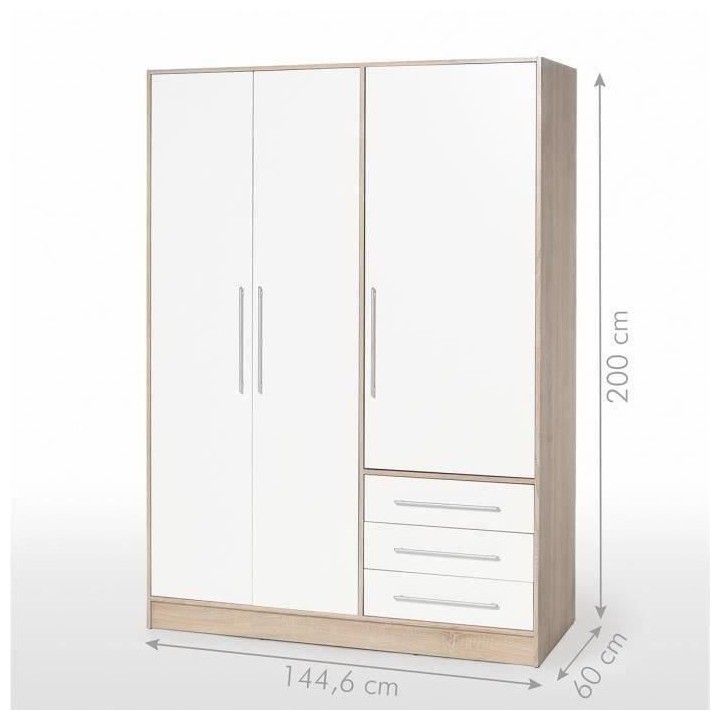 Armoire - Bois aggloméré chene et blanc - Contemporain - Chambre - L