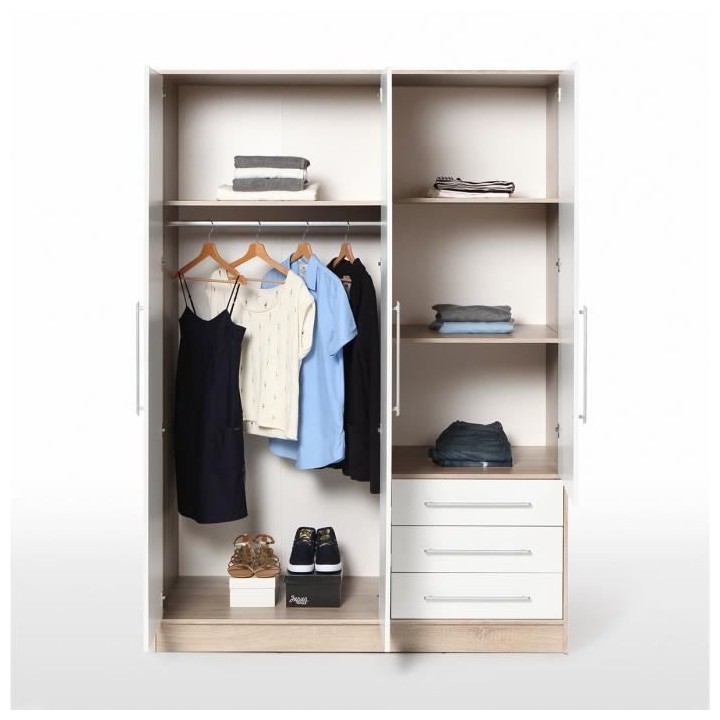 Armoire - Bois aggloméré chene et blanc - Contemporain - Chambre - L