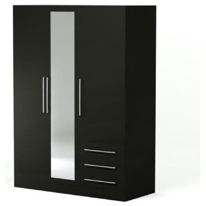 Armoire 3 portes battantes avec miroir + 3 tiroirs - Bois aggloméré