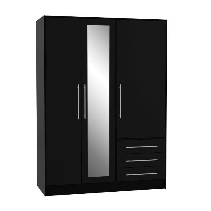 Armoire 3 portes battantes avec miroir + 3 tiroirs - Bois aggloméré
