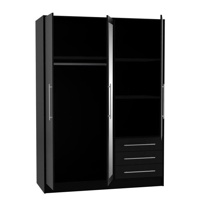 Armoire 3 portes battantes avec miroir + 3 tiroirs - Bois aggloméré