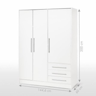 Armoire 3 portes battantes + 3 tiroirs - Bois aggloméré - Blanc - L