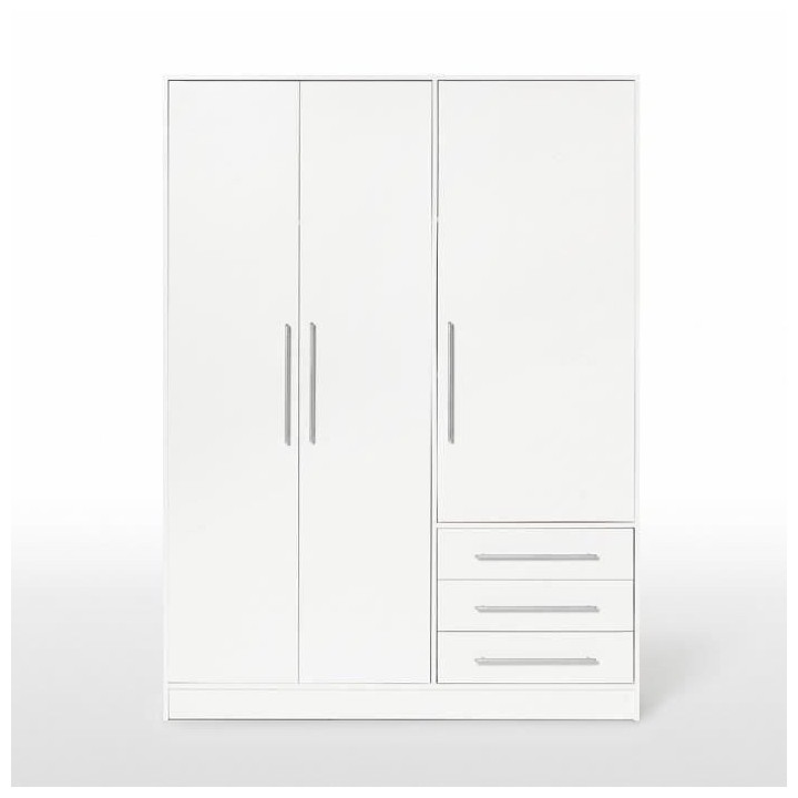 Armoire 3 portes battantes + 3 tiroirs - Bois aggloméré - Blanc - L
