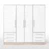 Armoire 4 portes battantes + 6 tiroirs- Bois aggloméré - Chene et blanc - L 206 x P 60 x H 200 cm - JUPITER