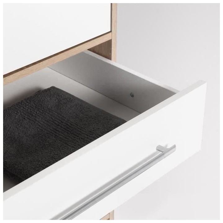 Armoire 4 portes battantes + 6 tiroirs- Bois aggloméré - Chene et bl