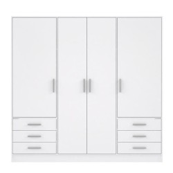 Armoire 4 portes battantes + 6 tiroirs - Bois aggloméré - Blanc mat - L 206,5 x P 60 x H 200 cm - JUPITER