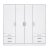 Armoire 4 portes battantes + 6 tiroirs - Bois aggloméré - Blanc mat - L 206,5 x P 60 x H 200 cm - JUPITER