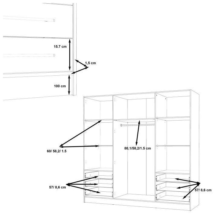 Armoire 4 portes battantes + 6 tiroirs - Bois aggloméré - Blanc mat