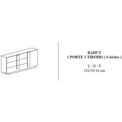 Buffet JULIANA 1 Porte 3 Tiroirs décor Chene mercure - L 182xP44xH90 cm