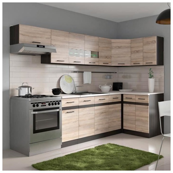 JUNONA Cuisine d'angle complete avec éclairage LED et plan de travail