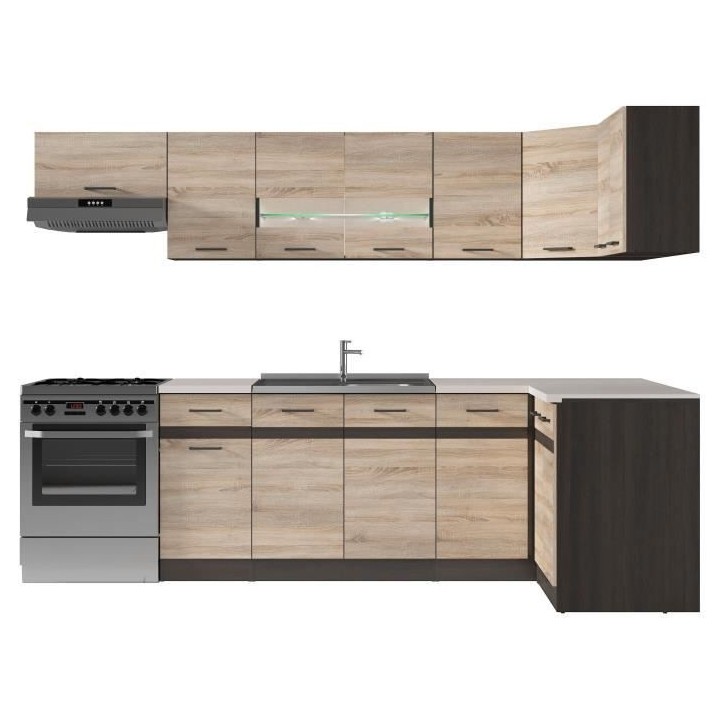 JUNONA Cuisine d'angle complete avec éclairage LED et plan de travail