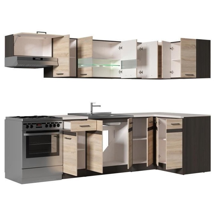 JUNONA Cuisine d'angle complete avec éclairage LED et plan de travail