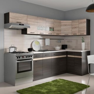 JUNONA Cuisine d'angle complete éclairage LED plan de travail L 3m40