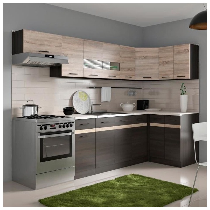 JUNONA Cuisine d'angle complete éclairage LED plan de travail L 3m40