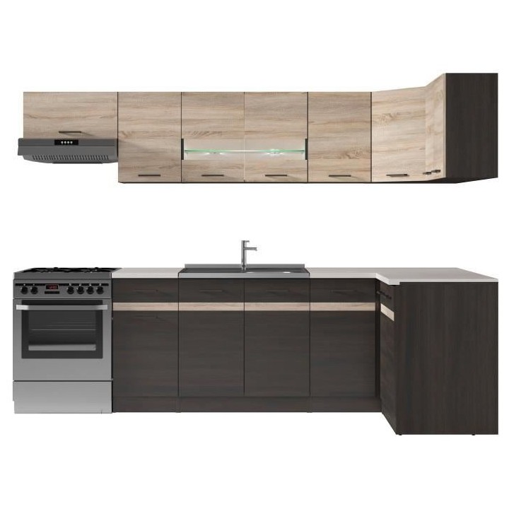 JUNONA Cuisine d'angle complete éclairage LED plan de travail L 3m40