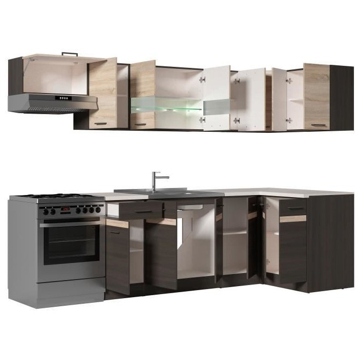 JUNONA Cuisine d'angle complete éclairage LED plan de travail L 3m40