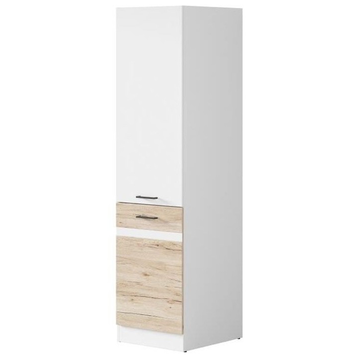 JUNONA Colonne de cuisine L 50 cm - Blanc brillant et décor chene San