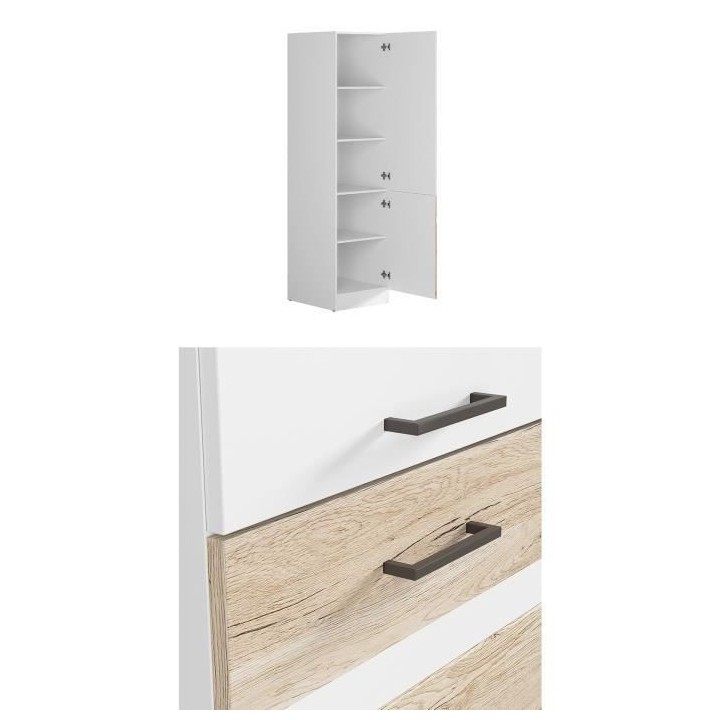 JUNONA Colonne de cuisine L 50 cm - Blanc brillant et décor chene San