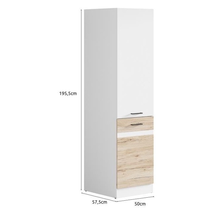 JUNONA Colonne de cuisine L 50 cm - Blanc brillant et décor chene San