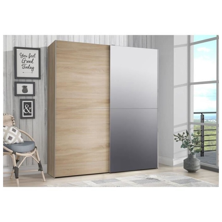 Armoire 2 portes coulissantes avec miroir - Chene sonoma - L 170,3 x P