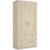 Armoire en panneaux de particules - Décor chene - 2 portes + 2 tiroirs - Style Essentiel - Chambre - L 100 x P 52 x H 215 cm