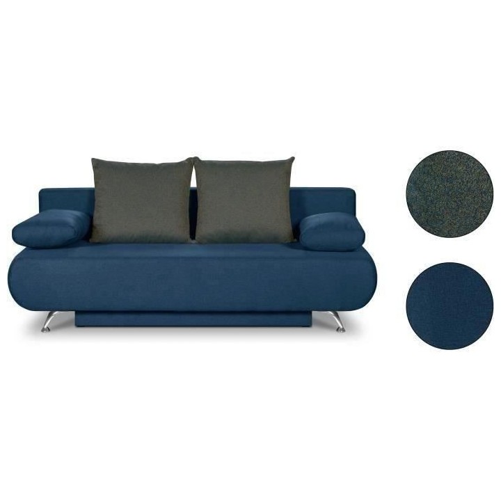 Banquette convertible avec le coffre - Tissu bleu denim et bleu chiné