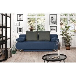 Banquette convertible avec le coffre - Tissu bleu denim et bleu chiné - L210 x P92 x H80 cm - KALIOPE