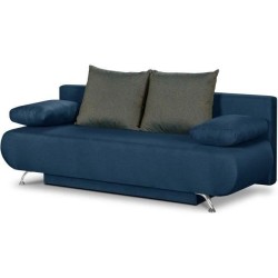 Banquette convertible avec le coffre - Tissu bleu denim et bleu chiné - L210 x P92 x H80 cm - KALIOPE