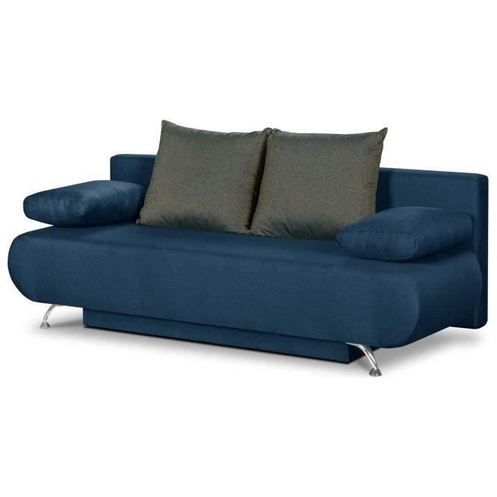 Banquette convertible avec le coffre - Tissu bleu denim et bleu chiné