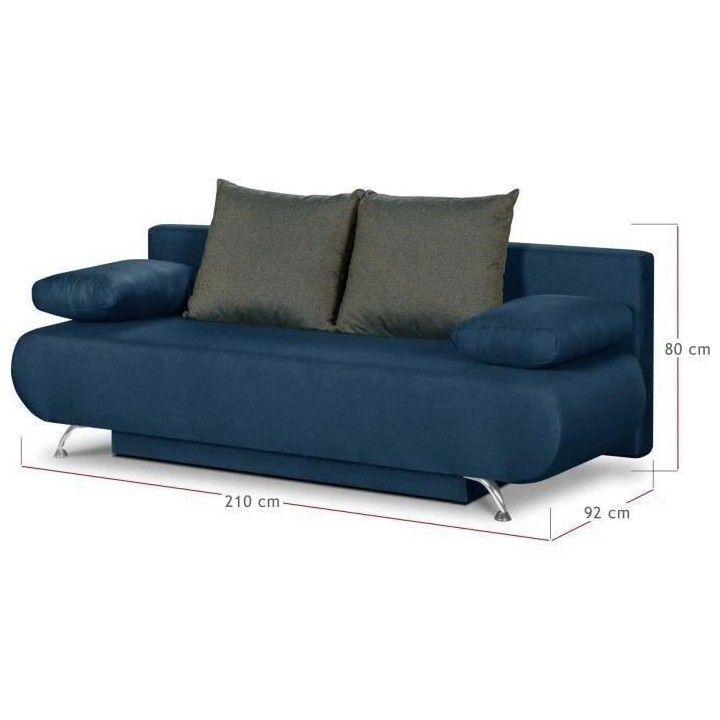 Banquette convertible avec le coffre - Tissu bleu denim et bleu chiné