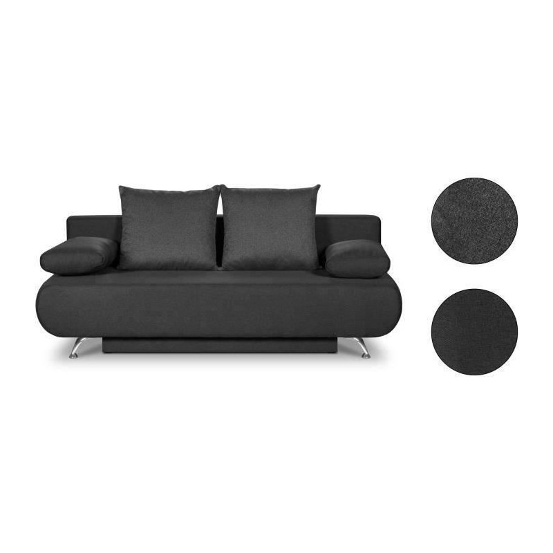 Banquette convertible avec le coffre - Tissu graphite - L210 x P92 x H80 cm - KALIOPE