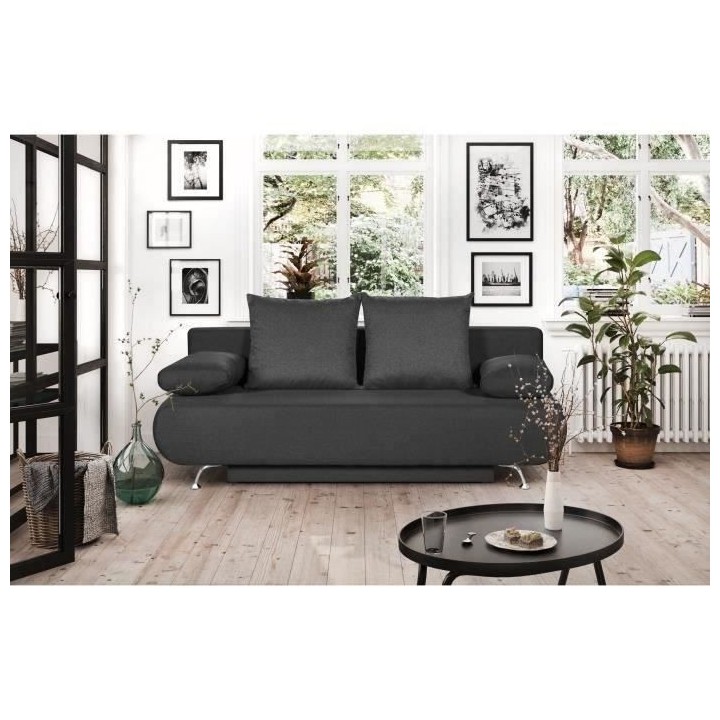 Banquette convertible avec le coffre - Tissu graphite - L210 x P92 x H