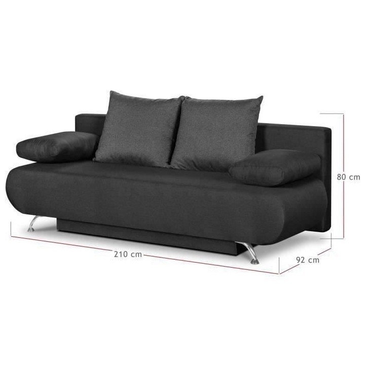 Banquette convertible avec le coffre - Tissu graphite - L210 x P92 x H