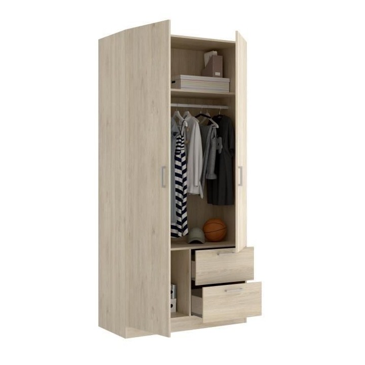 Armoire en panneaux de particules - Décor chene - 2 portes + 2 tiroir