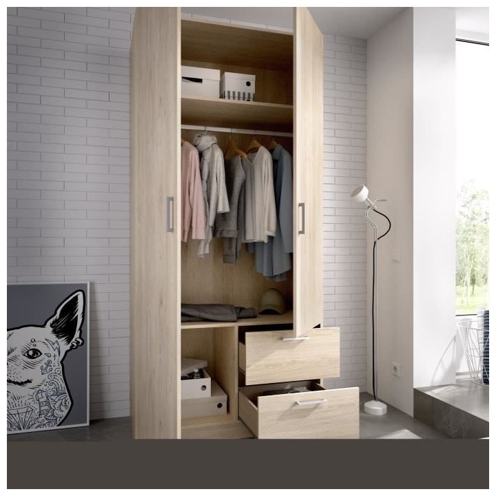 Armoire en panneaux de particules - Décor chene - 2 portes + 2 tiroir