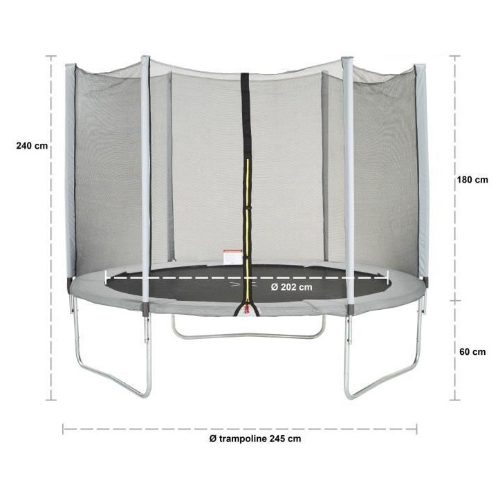 Trampoline Ø 250 cm Gris - KANGUI - Maxi Eco Avec Filet