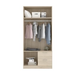 Armoire en panneaux de particules - Décor chene - 2 portes + 2 tiroirs - Style Essentiel - Chambre - L 100 x P 52 x H 215 cm