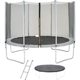 Trampoline Ø 360 cm Gris KANGUI - Maxi Eco - Filet, Echelle, Couvertu