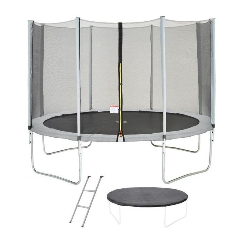 Trampoline Ø 360 cm Gris KANGUI - Maxi Eco - Filet, Echelle, Couverture de Protection