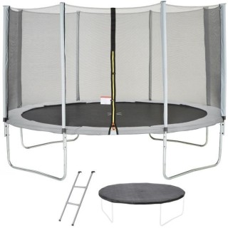Trampoline MAXI ECO Ø 430 cm Gris - Avec Filet, Echelle, Couverture d