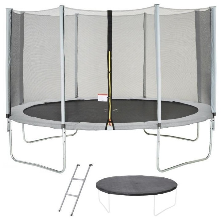 Trampoline MAXI ECO Ø 430 cm Gris - Avec Filet, Echelle, Couverture d