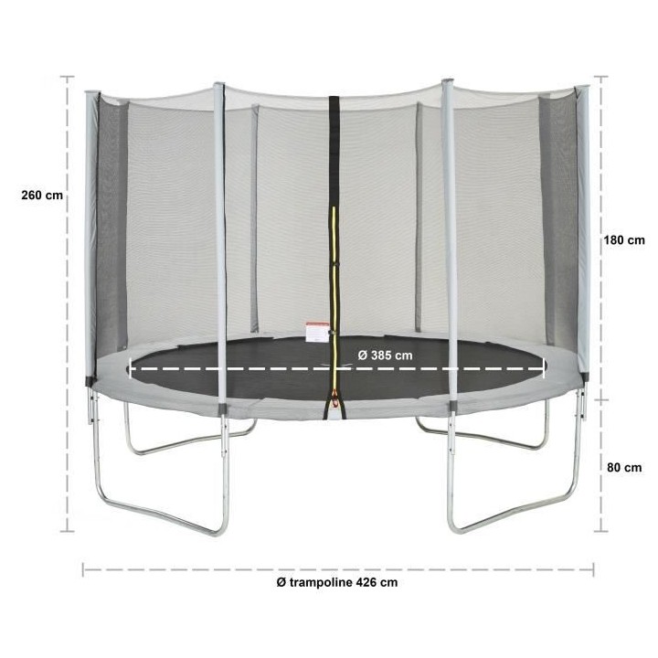 Trampoline MAXI ECO Ø 430 cm Gris - Avec Filet, Echelle, Couverture d