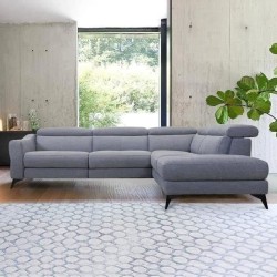 Canapé d'angle droit relax électrique - 5 places - KANSAS - Tissu Gris - L 283 x P 102 x H x 74 cm